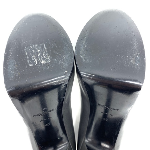 YSL Tribtoo 105 Gray Leathers Black Patent Platform Pumps Heels 40 10 - Picture 7 of 11